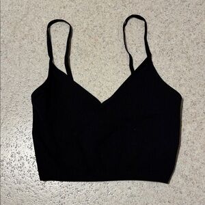 Spiritual Gangster Black Ribbed V-Neck Crop Tank/ sports bra